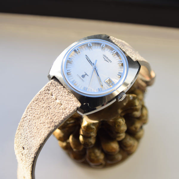 1976 Longines Large Ultronic Date Tonneau Wristwatch Model 8479 in Stainless Steel Case