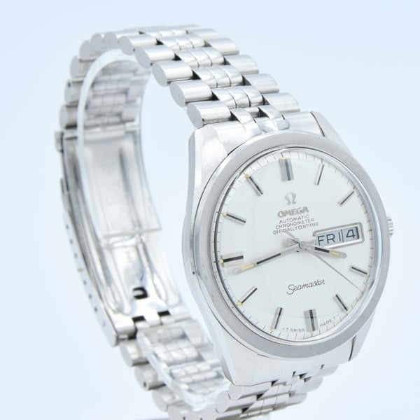 1969 Omega Seamaster Automatic Rare Chronometer Day/Date Model 168.023 with Glitter Dial in Stainless Steel on Bracelet with Box