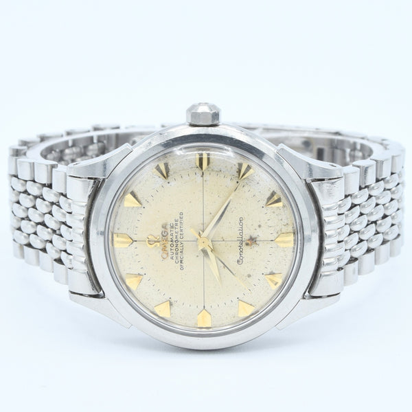 1954 Omega Classic Early Constellation Chronometer Model 2782 in Stainless Steel on Beads of Rice Bracelet + Original Box