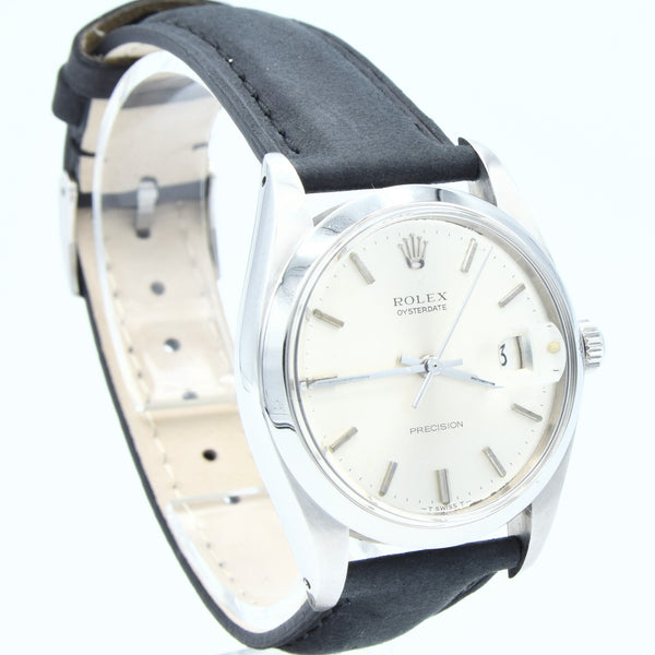 1973 Rolex Oysterdate Precision Wristwatch Model 6694 with Original Silvered Dial in Stainless Steel Oyster Case on Leather + buckle