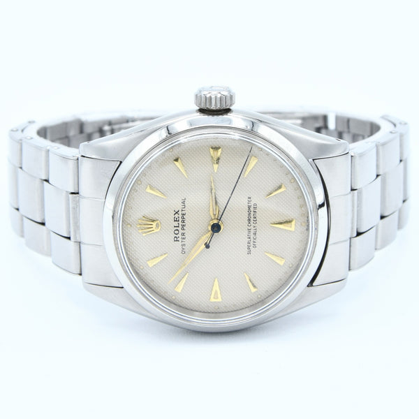 1953 Rolex Oyster Perpetual Model 6285 with Honeycomb/Waffle Dial Semi Bubble Back in Stainless Steel on Riveted Oyster Bracelet