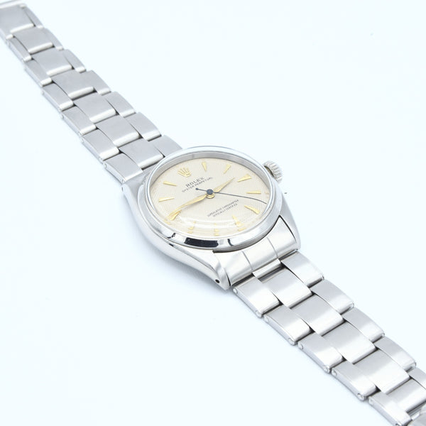 1953 Rolex Oyster Perpetual Model 6285 with Honeycomb/Waffle Dial Semi Bubble Back in Stainless Steel on Riveted Oyster Bracelet