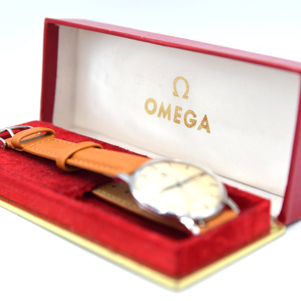 1958 Omega Manual Wind Model 14387 in Stainless Steel with Box and Buckle