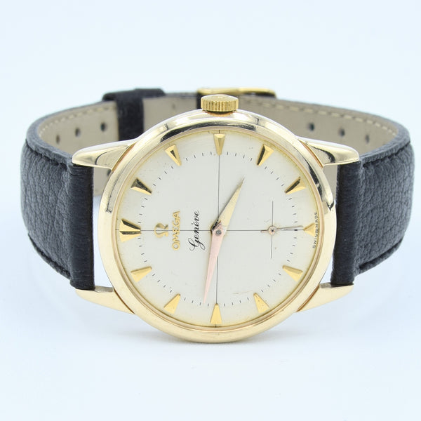 1956 Omega Geneve in Solid 9ct Gold with Original Two-Tone Dial Cross Hair Dial & Arrow Batons