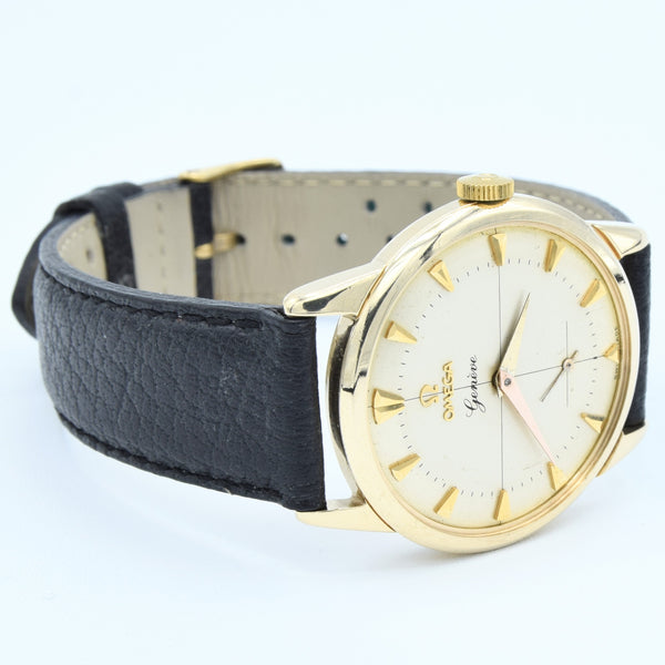 1956 Omega Geneve in Solid 9ct Gold with Original Two-Tone Dial Cross Hair Dial & Arrow Batons