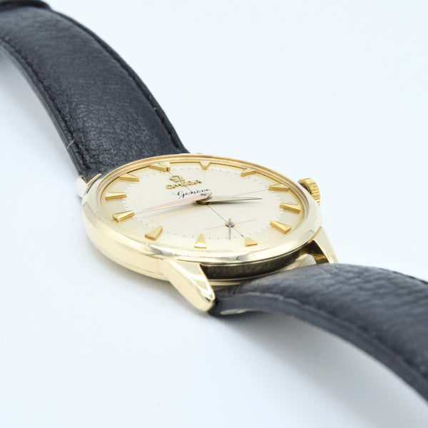 1956 Omega Geneve in Solid 9ct Gold with Original Two-Tone Dial Cross Hair Dial & Arrow Batons