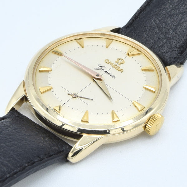 1956 Omega Geneve in Solid 9ct Gold with Original Two-Tone Dial Cross Hair Dial & Arrow Batons