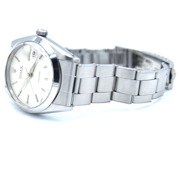 1963 Rolex Oyster Date Precision Classic Model 6694 with Stunning Silver Dial and Chrome Markers in Stainless Steel on Riveted Oyster Bracelet with Box