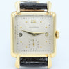 (RESERVED)1949 Longines Solid 18ct Gold Square Dress Watch with Scalloped Lugs and Mixed Dot and Arabic Numerals