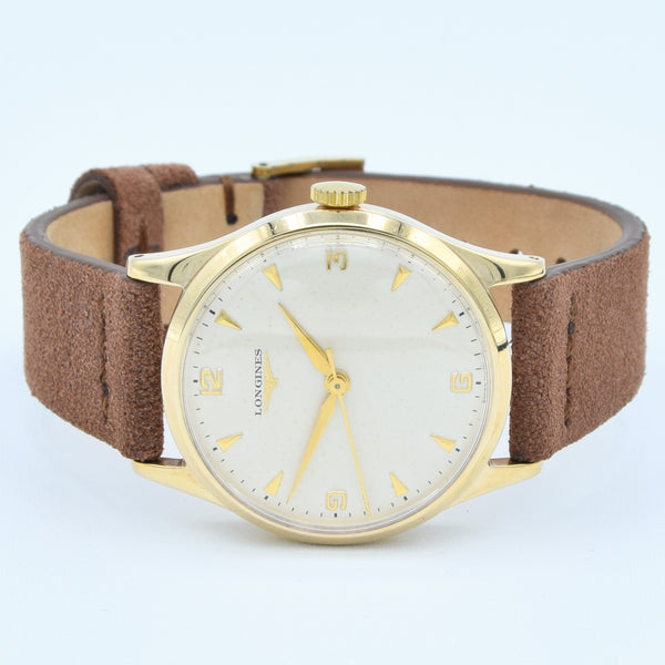 1956/7 Longines Solid 9ct Gold Dress Watch with Mixed Arrow and Arabic Numerals Model 13322 Cal 1268zs