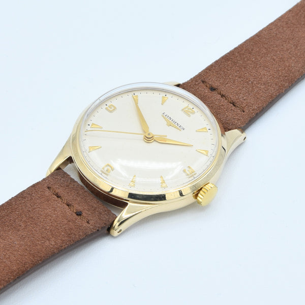 1956/7 Longines Solid 9ct Gold Dress Watch with Mixed Arrow and Arabic Numerals Model 13322 Cal 1268zs