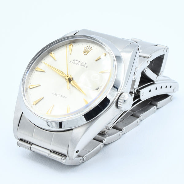 1963 Rolex Oyster Date Precision Model 6694 with Satin Silver Dial and Arrow Markers in Stainless Steel on Oyster Bracelet