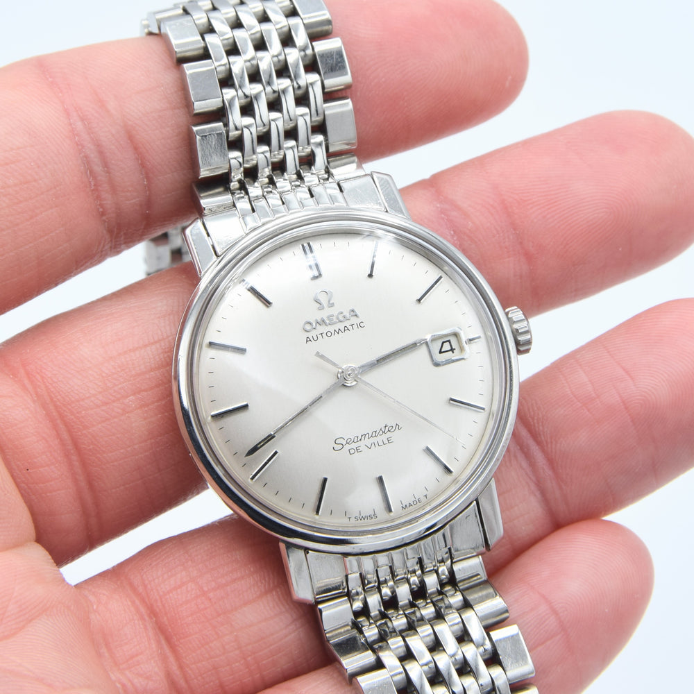 1966 Omega Automatic Seamaster De Ville Date 166020 One of the First Quick Date Change Models & Original Beads of Rice Bracelet in Steel