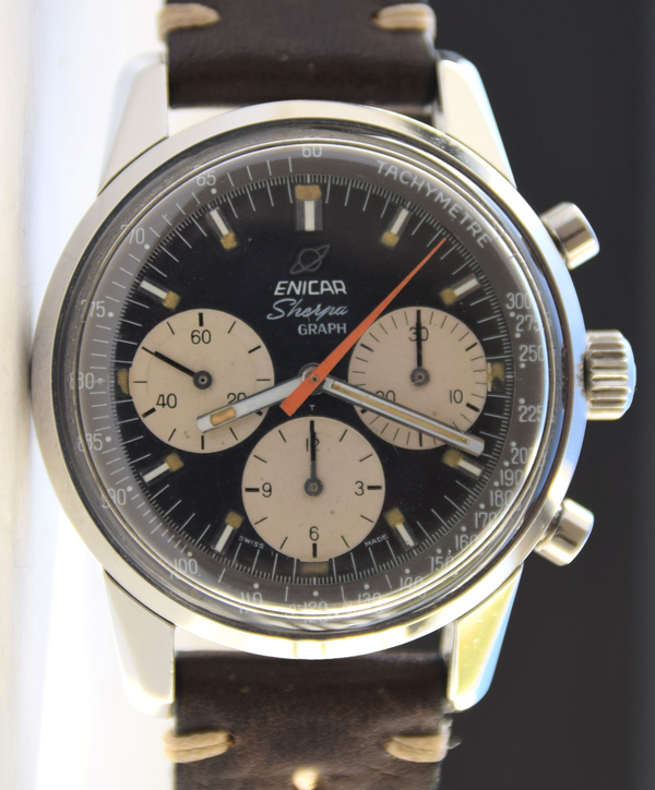 Enicar Sherpa Graph Chrongraph mk3 Racing Style Wristwatch in Stainless Steel Circa 1972