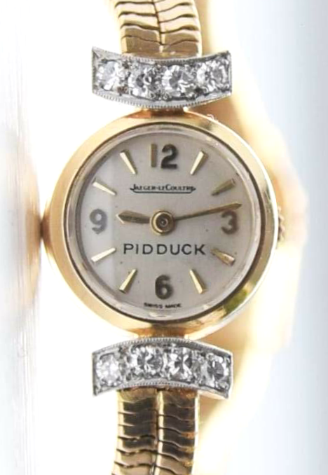 Jaeger LeCoultre Pidduck's Ladies Cocktail Watch in Gold with Diamonds Dated 1960 with original box and papers