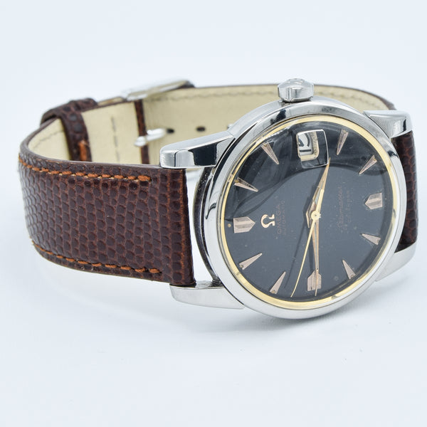 1958 Omega Seamaster Automatic Calendar Wristwatch Model 2849 with Rare Original Black Dial in Stainless Steel