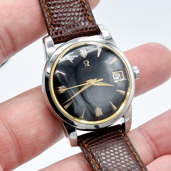 1958 Omega Seamaster Automatic Calendar Wristwatch Model 2849 with Rare Original Black Dial in Stainless Steel