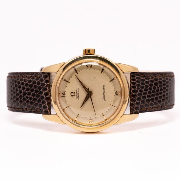 1958 Rare Omega Seamaster Automatic with Two Tone Dial in Solid Heavy 18ct Gold Dennison English Omega Case