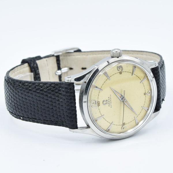 1950 Omega Bumper Automatic with Patina Dial Model 2635 in Stainless Steel