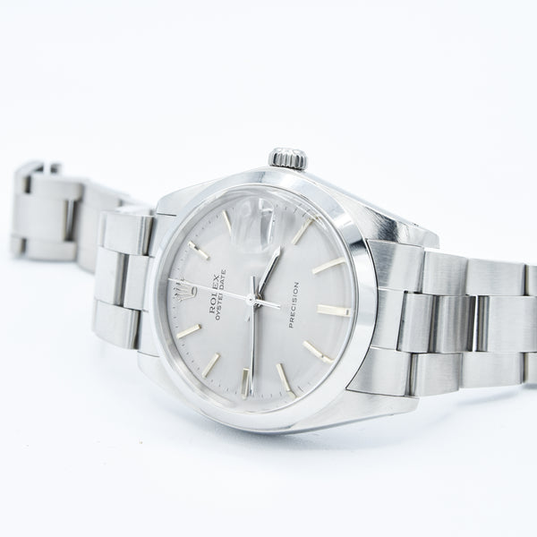 1982 Rolex Oyster Date Precision Classic Model 6694 with Stunning Grey/Silver Dial and Chrome Markers in Stainless Steel on Oyster Bracelet