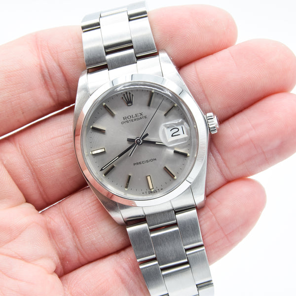 1982 Rolex Oyster Date Precision Classic Model 6694 with Stunning Grey/Silver Dial and Chrome Markers in Stainless Steel on Oyster Bracelet