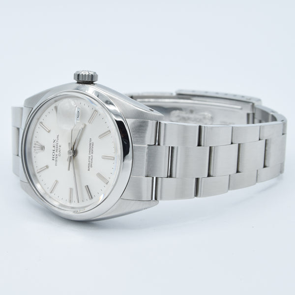 1965 Rolex Oyster Perpetual Date Model 1500 with Silvered Dial in Stainless Steel on Oyster Bracelet