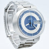 1969 Omega Geneve Dynamic Automatic French Day Date with Two Tone Silver and Blue Bullseye Dial Model 166.079 in Stainless Steel on Bracelet