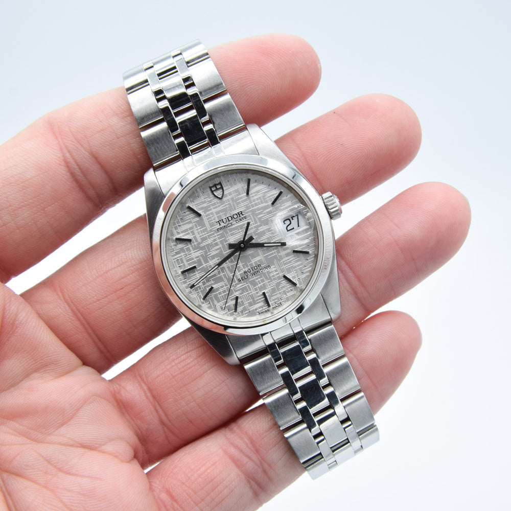 2002 Tudor Prince Date 74000N Rotor Self-Winding Wristwatch with Linen Dial Model in Stainless Steel with Box