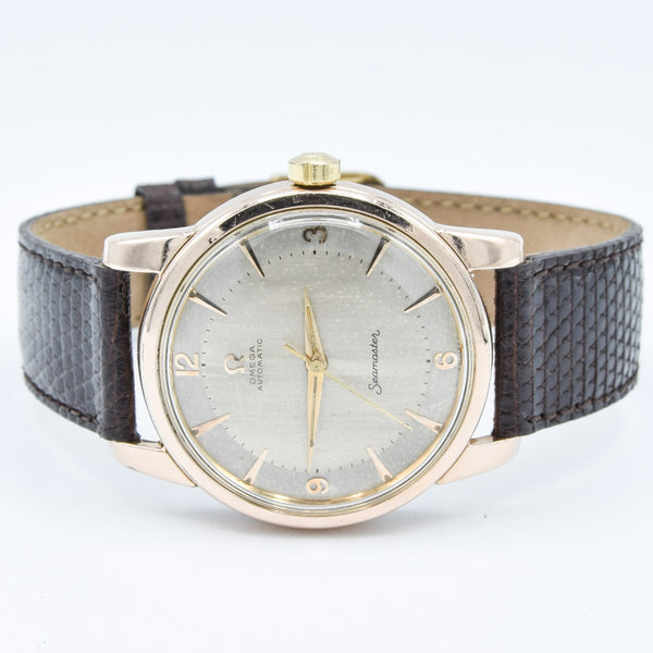 1956 Jumbo Oversized Omega Seamaster Automatic with Unique Two-Tone Tropicalised Dial Model 2857 in 36mm Gold Capped Case