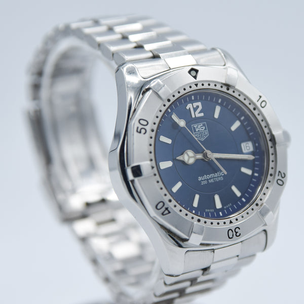 1990s TAG Heuer Automatic 2000 Series Dive Watch with Blue Dial Model 669.206F 38mm Stainless Steel on Fliplock Bracelet with Box