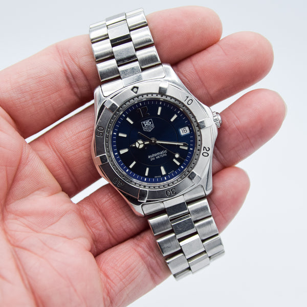 1990s TAG Heuer Automatic 2000 Series Dive Watch with Blue Dial Model 669.206F 38mm Stainless Steel on Fliplock Bracelet with Box