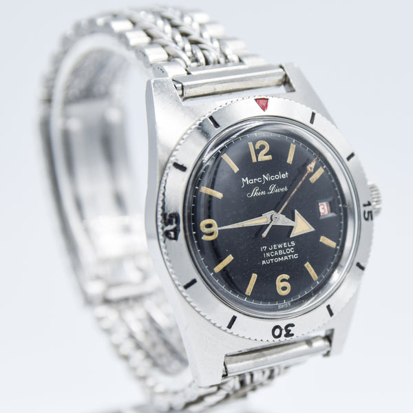 1960s Marc Nicolet Skin Diver Automatic Date Submariner-Style Wristwatch on NOS Razorwire Bracelet