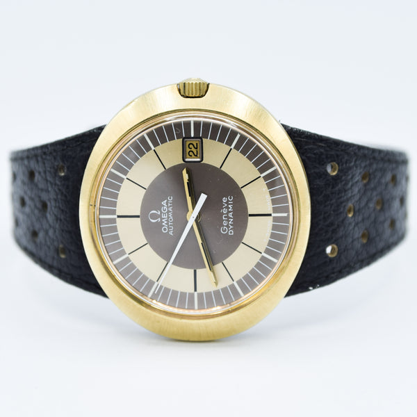 1970 Omega Geneve Dynamic Automatic Date with Gorgeous Two Tone Dial Model 166.039 in Gold Capped Case