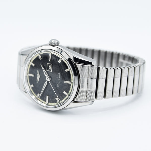1958 Longines Silver Arrow Model 9104 with Tropicalised Black Dial in Stainless Steel on Rare Longines Fixoflex Bracelet & Archive Extract