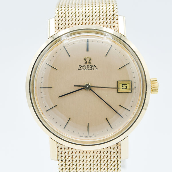 1974 Omega Automatic Date Model 366.5461 with Champagne Dial in Solid 9ct Gold on Bracelet with Box