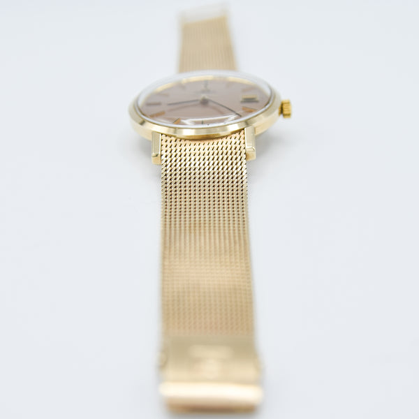 1974 Omega Automatic Date Model 366.5461 with Champagne Dial in Solid 9ct Gold on Bracelet with Box