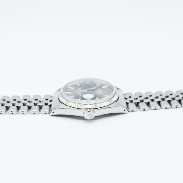 1972 Rolex Oyster Perpetual Datejust with White Gold Fluted Bezel and Sloped 'Sigma' Dial in Stainless Steel Model 1601