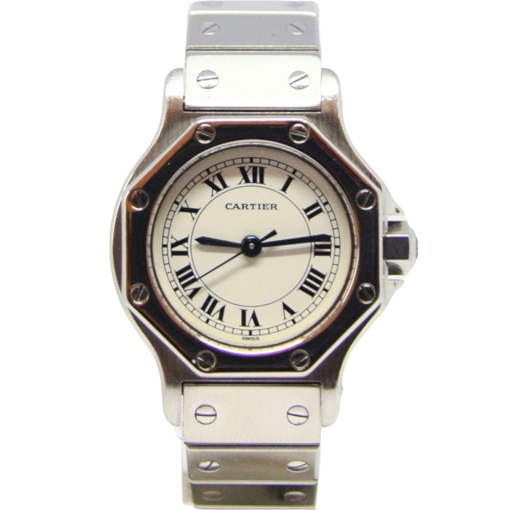 1980s Ladies Cartier Santos Octagonal Classic Automatic in Stainless Steel on Bracelet with Box, Papers and Service History