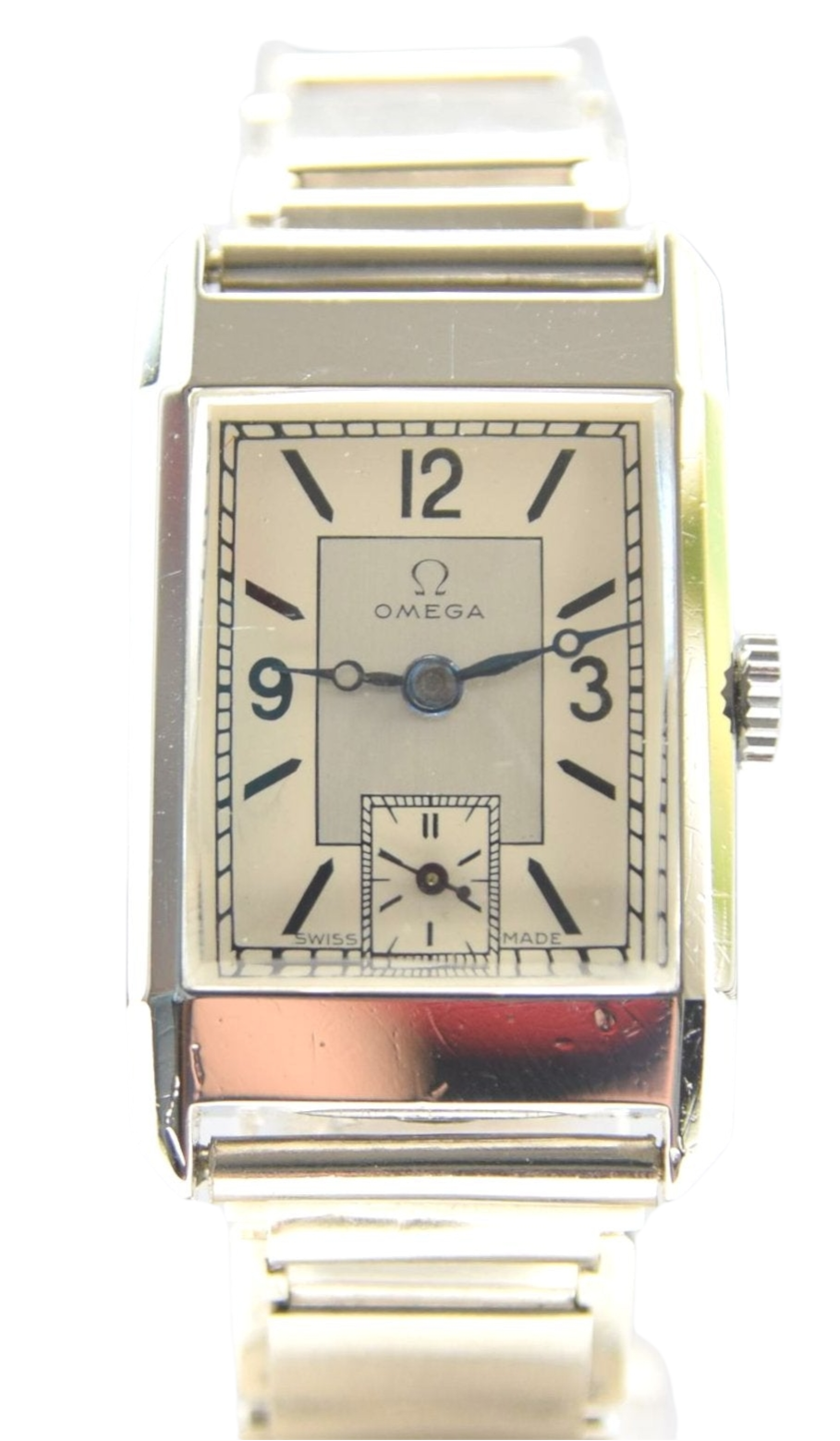 Omega Art Deco Style Wristwatch in Stainless Steel Case with