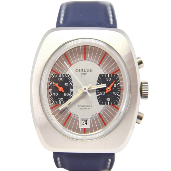 1975 Like New Guilde "Pop" Retro Chronograph Wristwatch Model 2059 with Swiss Valjoux 7734 Caliber