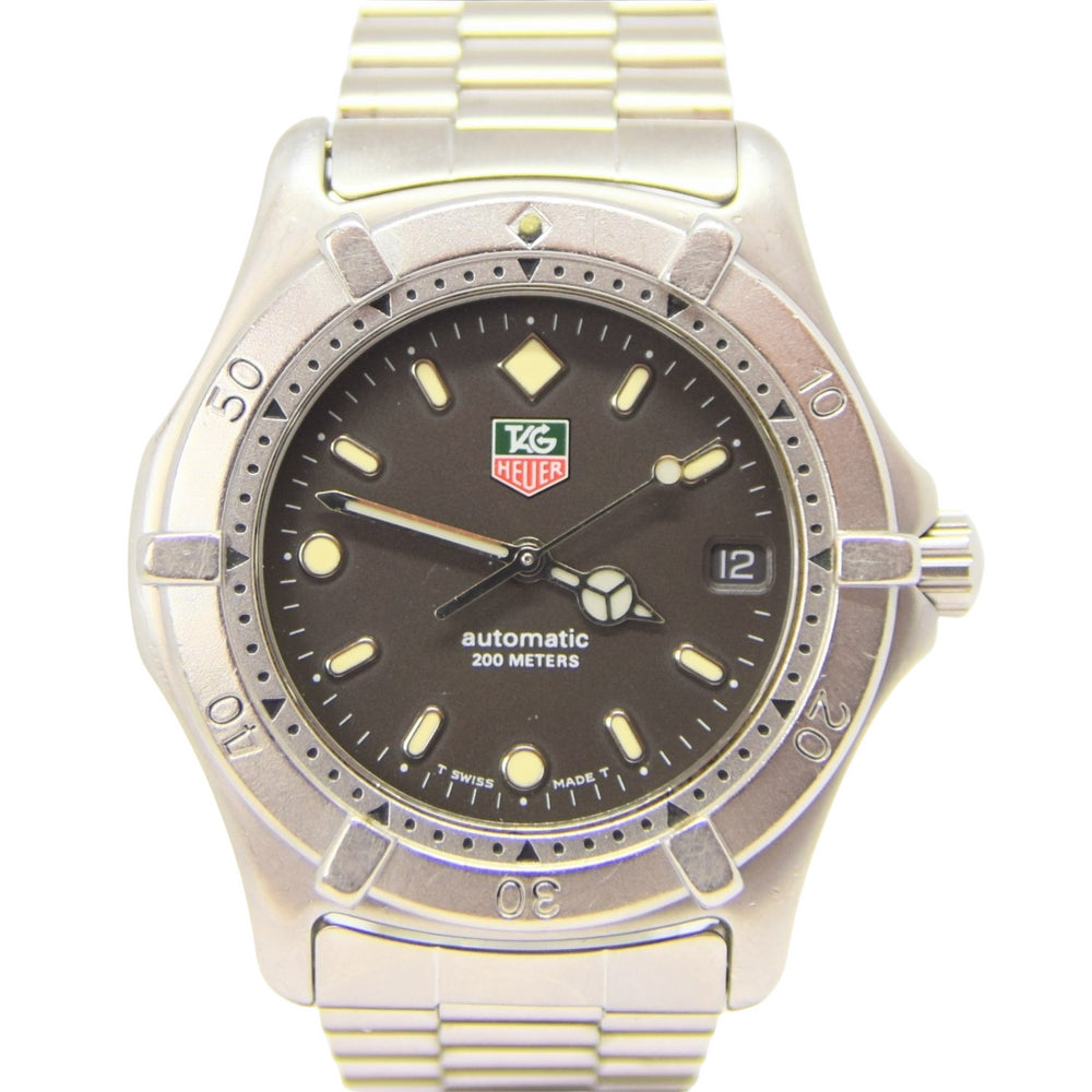 1990s TAG Heuer Automatic 2000 Series Dive Watch Model 669.206F 38mm Stainless Steel on Fliplock Bracelet with Service Box