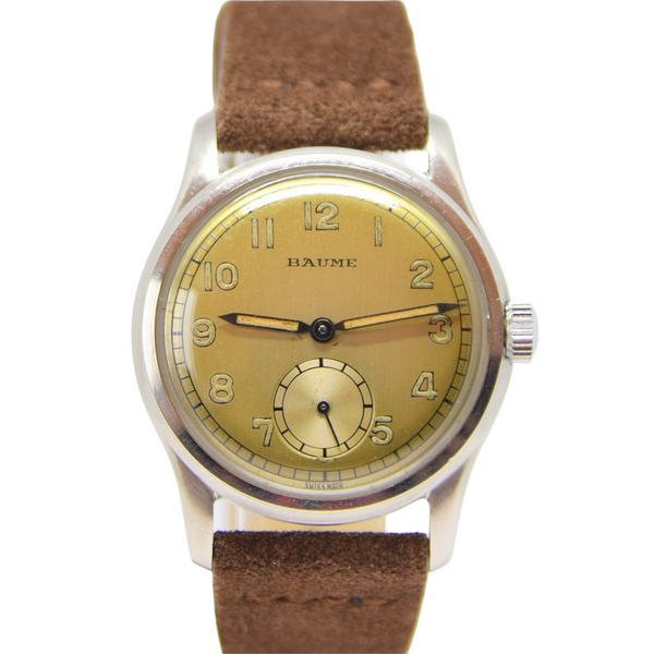 1940s Baume Manual Wind Wristwatch with Original Salmon Dial and Great Lume! UK Agent for Longines