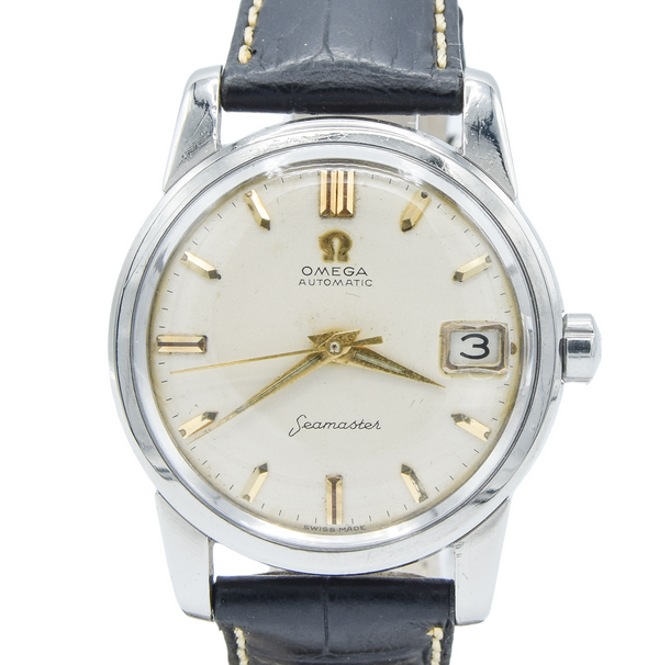 1958 Omega Seamaster Automatic Date Wristwatch Model 2849 with Original Off-White Dial in Stainless Steel