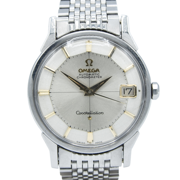 1962 Omega Constellation with Stunning Cross-Hair Pie Pan Model 14902 with Dog Legs on Flat Beads of Rice 