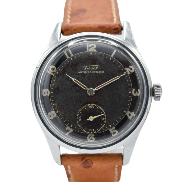 1946 Exquisite Tissot Anti-Magnetic Manual Wind Wristwatch Model 6445 with Original Two Tone Radial Arabic Numeral Dial 34mm Cal 27.3