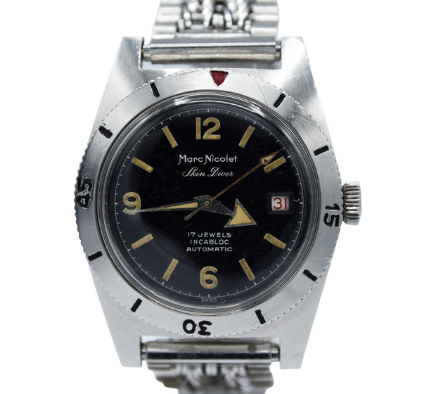 1960s Marc Nicolet Skin Diver Automatic Date Submariner Style Wristwat Antique Watch Co