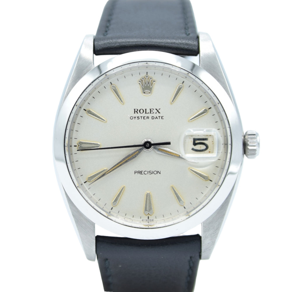 1961 Rolex Oysterdate Precision 6694 Wristwatch with Arrow Markers in Stainless Steel with Rolex Strap & Buckle