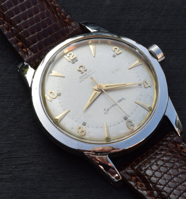 1950 Omega Seamaster Original Condition Automatic Bumper with Arabic Numerals and Arrow Markers in Stainless Steel Model 2677
