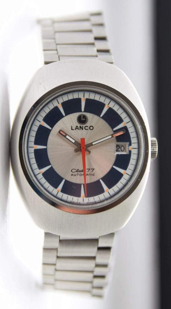 NOS unused swiss  Lanco Club 77 retro watch in Stainless Steel on Bracelet Dated 1977