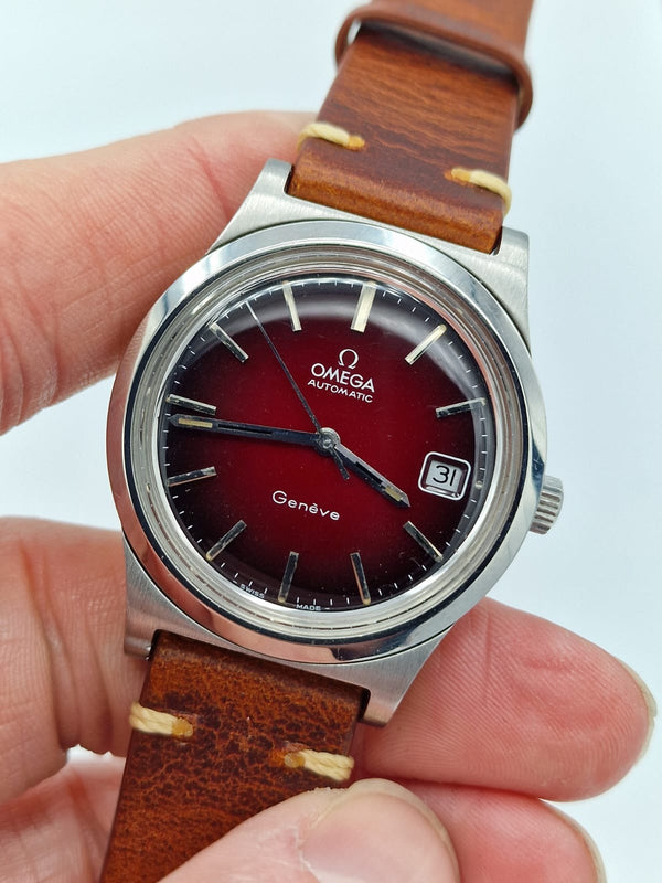 1972 Omega Genève Automatic Date in Stainless Steel Model 166.0168 with Original 'Fume Red' Dial